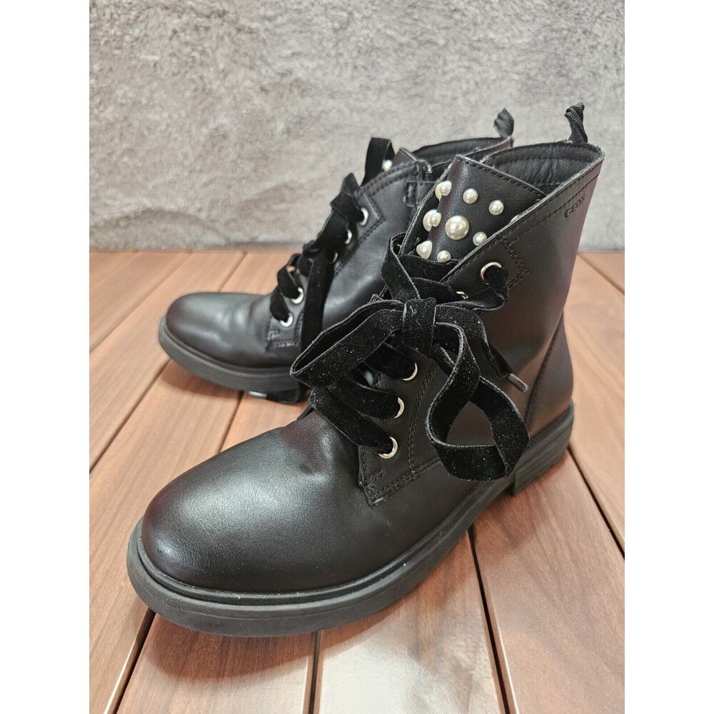 NEW Geox Respira Black Side zip Moto Combat‎ Boots with the Pearls EU 38 US 5.5